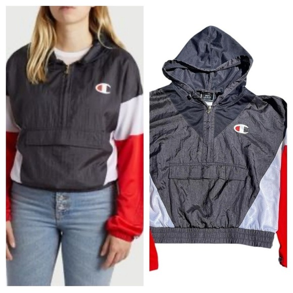 Champion Y2K Colourblock Hooded 3/4 Zip Sports Jacket Medium - Picture 3 of 8